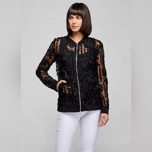 Anatomie Ariele Lace Bomber Jacket Black Floral Zip Up Size Small
